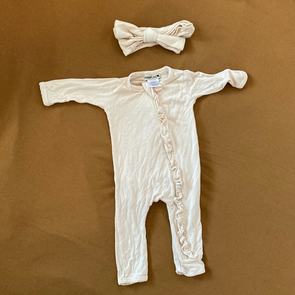 SpearmintLOVE Vanilla Ruffle ZIP Romper *bow sold*